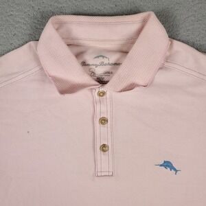 Tommy Bahama Pink Blue Marlin Mens Short Sleeve Polo Shirt Medium  *STAINED*